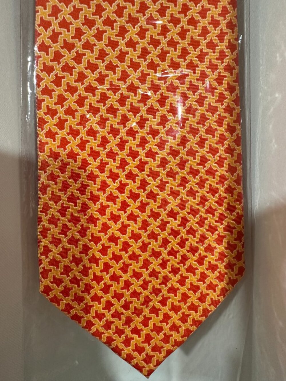 NWOT Sine Die 100% Silk Texas State Outline Tie Burnt Orange Gold Necktie